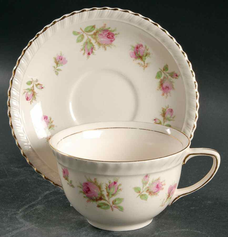 English Rose (Old English, Pink Roses) Flat Cup & Saucer Set by Johnson Brothers-1