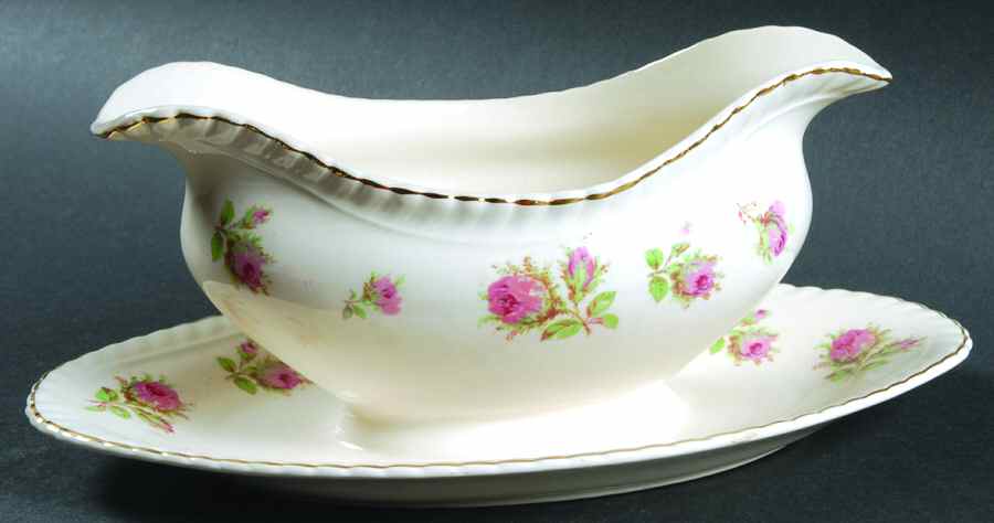 English Rose (Old English, Pink Roses) Gravy Boat with Attached Underplate by Johnson Brothers-1