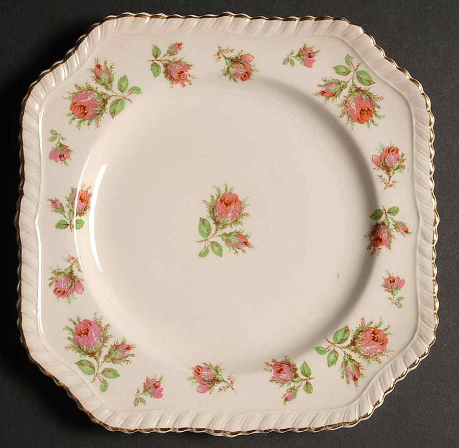 English Rose (Old English, Pink Roses) Square Salad Plate by Johnson Brothers-1