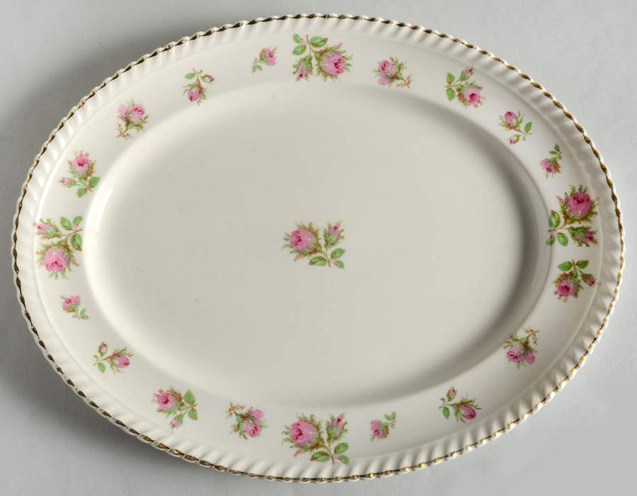 English Rose (Old English, Pink Roses) 12" Oval Serving Platter by Johnson Brothers-1