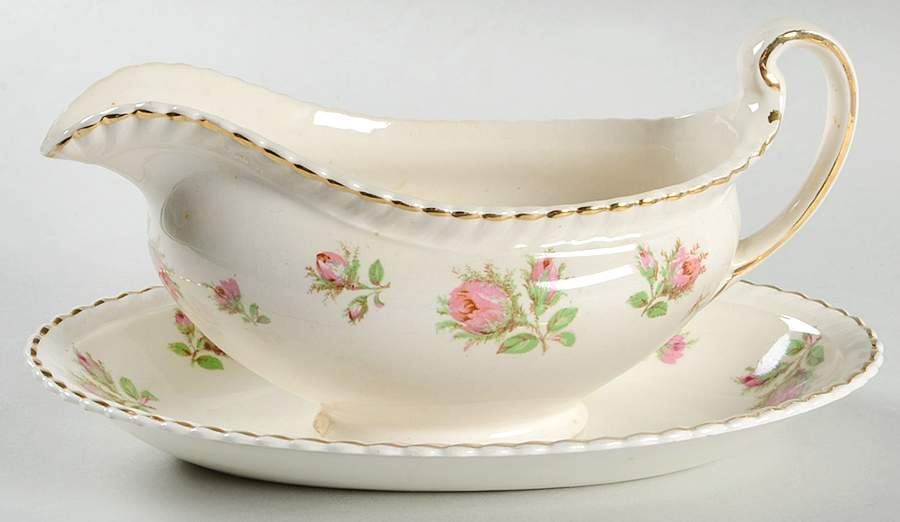 English Rose (Old English, Pink Roses) Gravy Boat & Underplate/Relish by Johnson Brothers-1