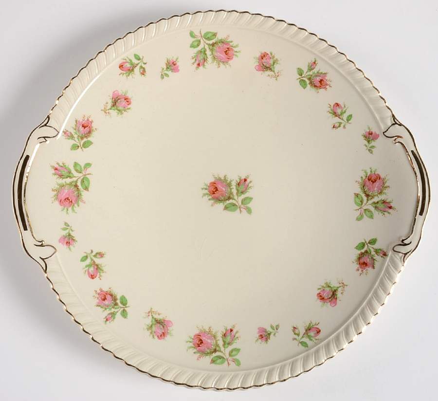 English Rose (Old English, Pink Roses) Handled Cake Plate by Johnson Brothers-1
