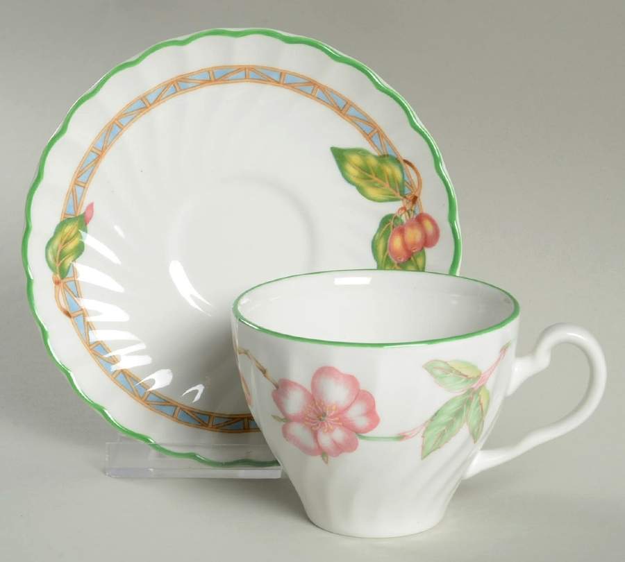 English Rose (Regency, Floral Vine) Flat Cup & Saucer Set by Johnson Brothers-1