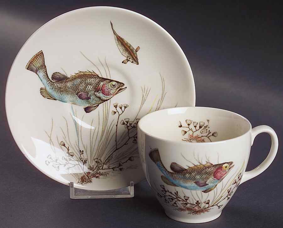FISH (CREAM) Flat Cup & Saucer Set by Johnson Brothers-1