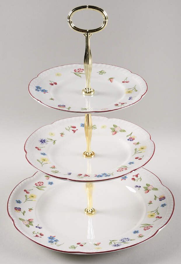 Fleurette 13 7/8"-14 1/4" 3-Tiered Serving Tray(DP,SP,BB) HC by Johnson Brothers-1