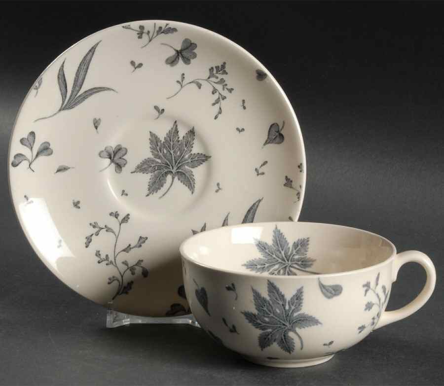 Floating Leaves Gray Flat Cup & Saucer Set by Johnson Brothers-1