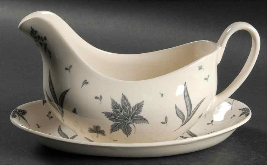 Floating Leaves Gray Gravy Boat & Underplate by Johnson Brothers-1