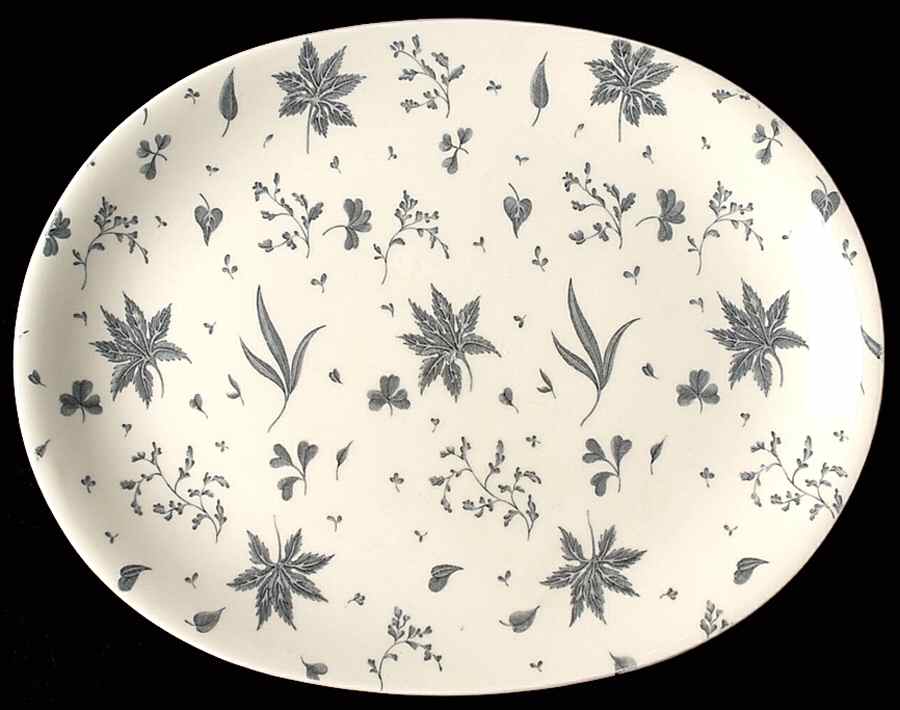Floating Leaves Gray 12" Oval Serving Platter by Johnson Brothers-1
