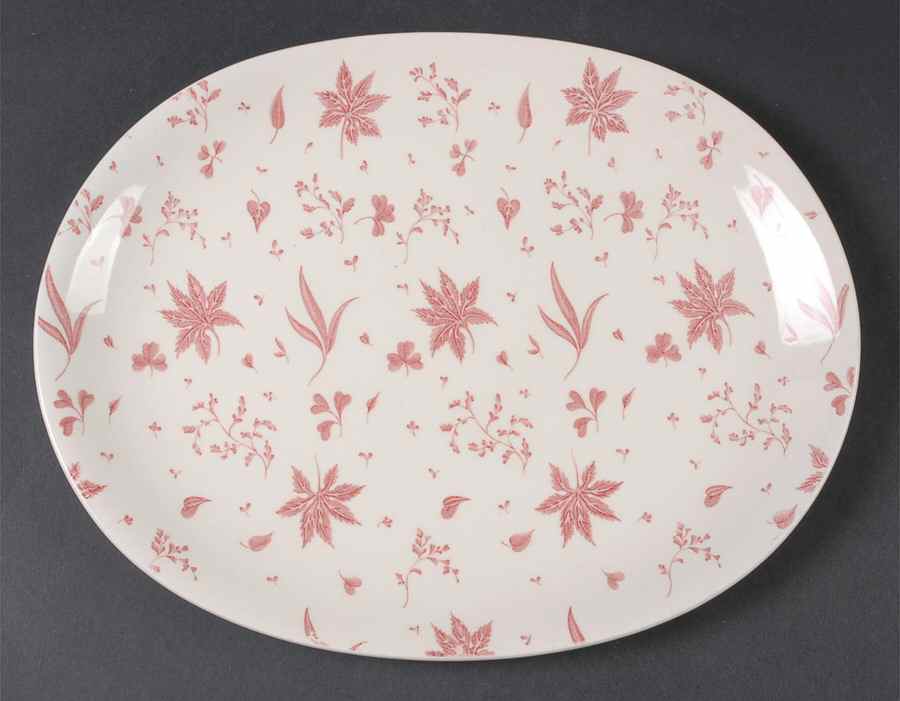 Floating Leaves Pink 14" Oval Serving Platter by Johnson Brothers-1