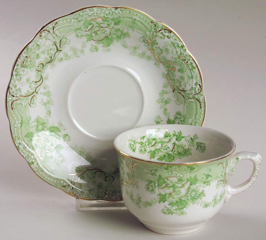 The Florentine Green (Gold Trim) Flat Cup & Saucer Set by Johnson Brothers-1