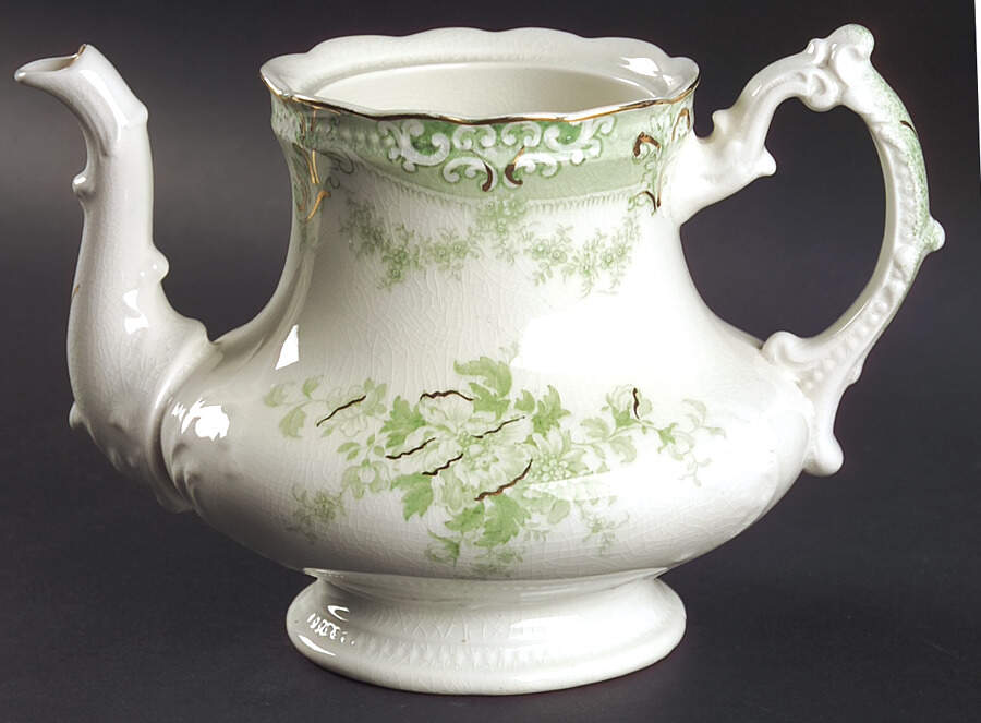 The Florentine Green (Gold Trim) Teapot No Lid by Johnson Brothers-1