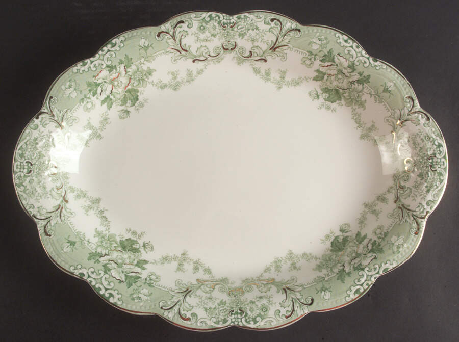 The Florentine Green (Gold Trim) 16" Oval Serving Platter by Johnson Brothers-1