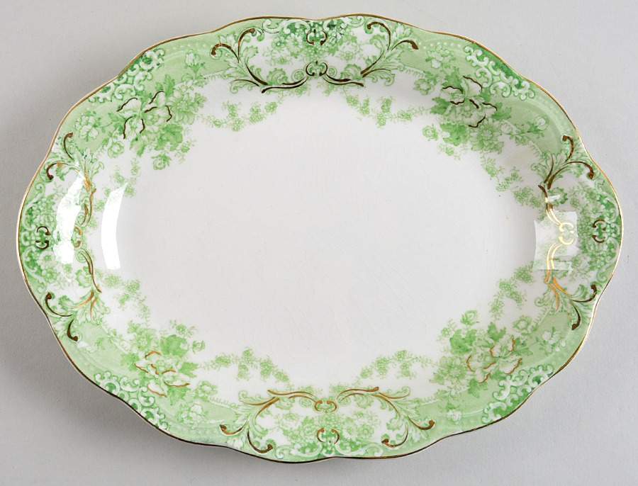 The Florentine Green (Gold Trim) 10" Oval Serving Platter by Johnson Brothers-1