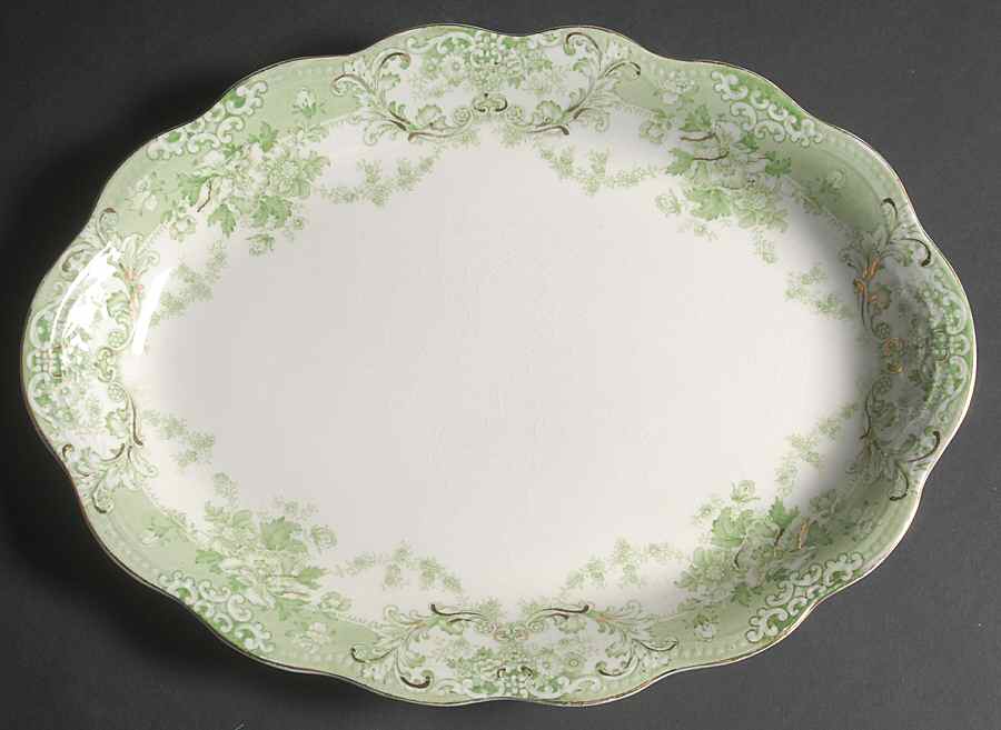 The Florentine Green (Gold Trim) 14" Oval Serving Platter by Johnson Brothers-1