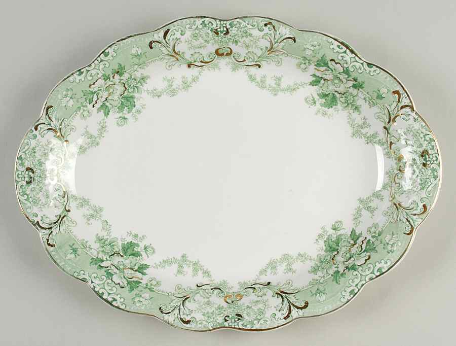 The Florentine Green (Gold Trim) 12" Oval Serving Platter by Johnson Brothers-1