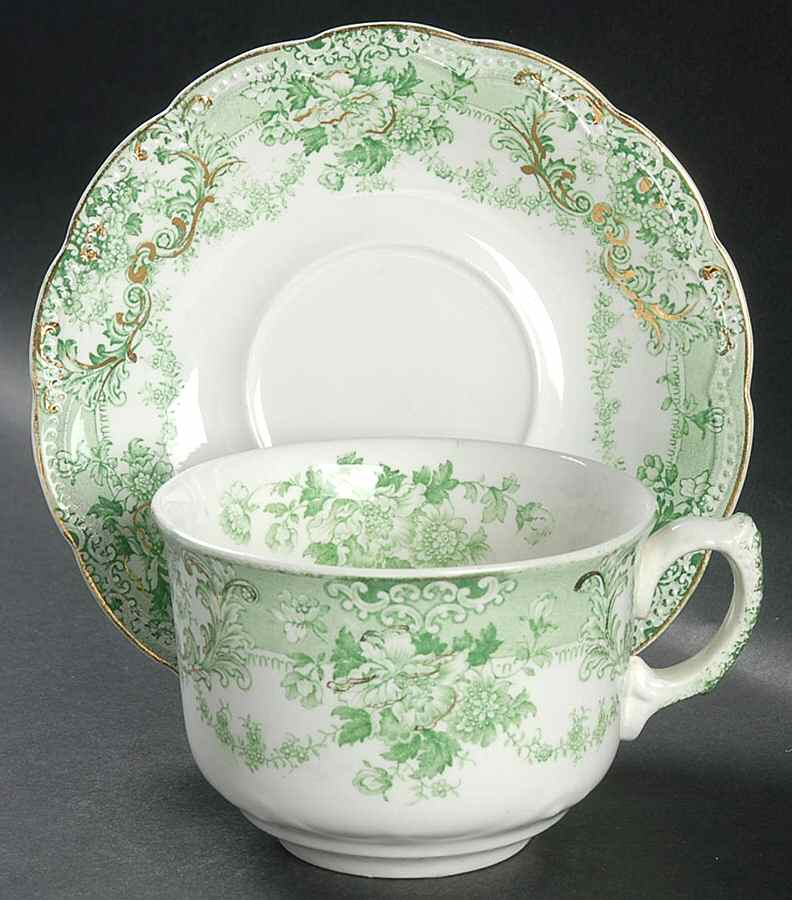 The Florentine Green (Gold Trim) Oversized Cup & Saucer Set by Johnson Brothers-1