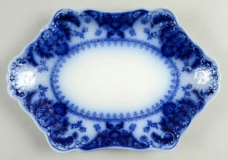 Florida (Flow Blue, Gold Accents) 10" Oval Serving Platter by Johnson Brothers-1