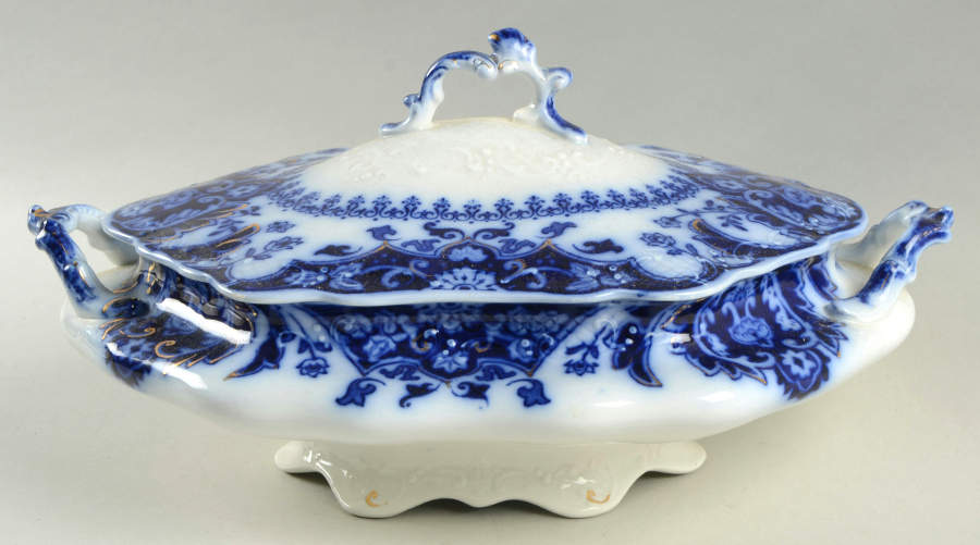Florida (Flow Blue, Gold Accents) Oval Covered Vegetable by Johnson Brothers-1