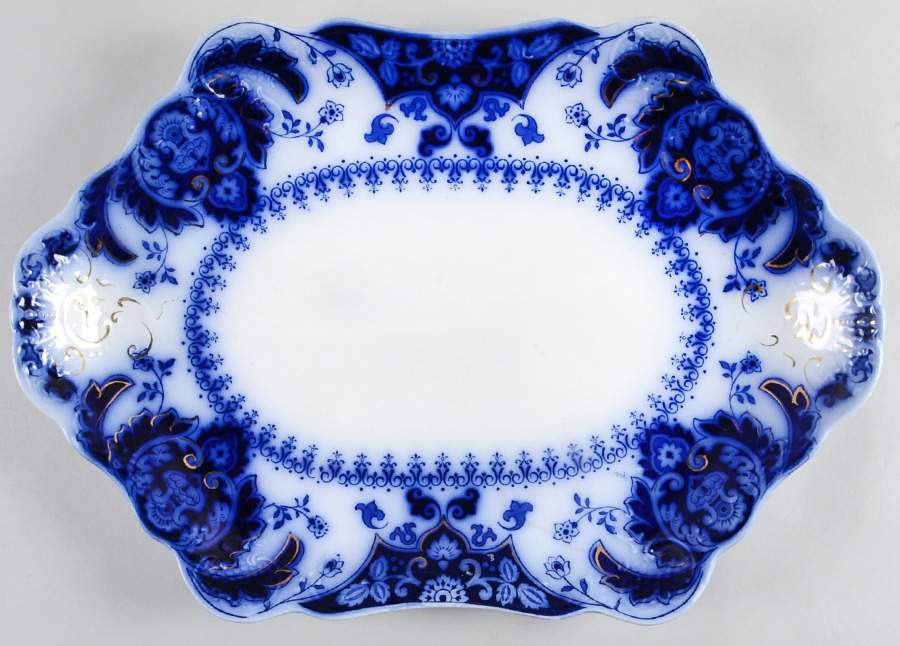 Florida (Flow Blue, Gold Accents) 18" Oval Serving Platter by Johnson Brothers-1