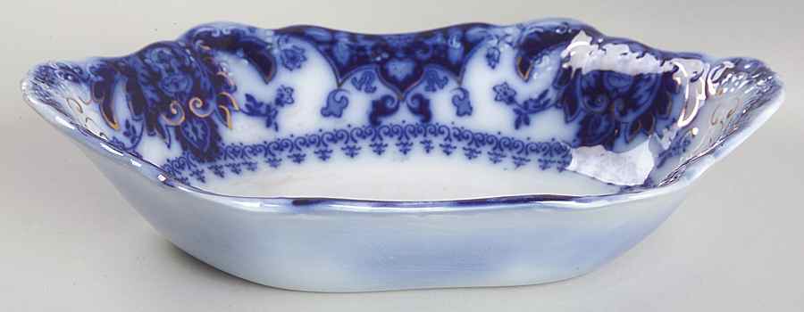 Florida (Flow Blue, Gold Accents) 9" Oval Vegetable Bowl by Johnson Brothers-1
