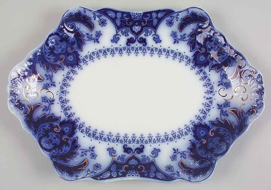 Florida (Flow Blue, Gold Accents) 16" Oval Serving Platter by Johnson Brothers-1