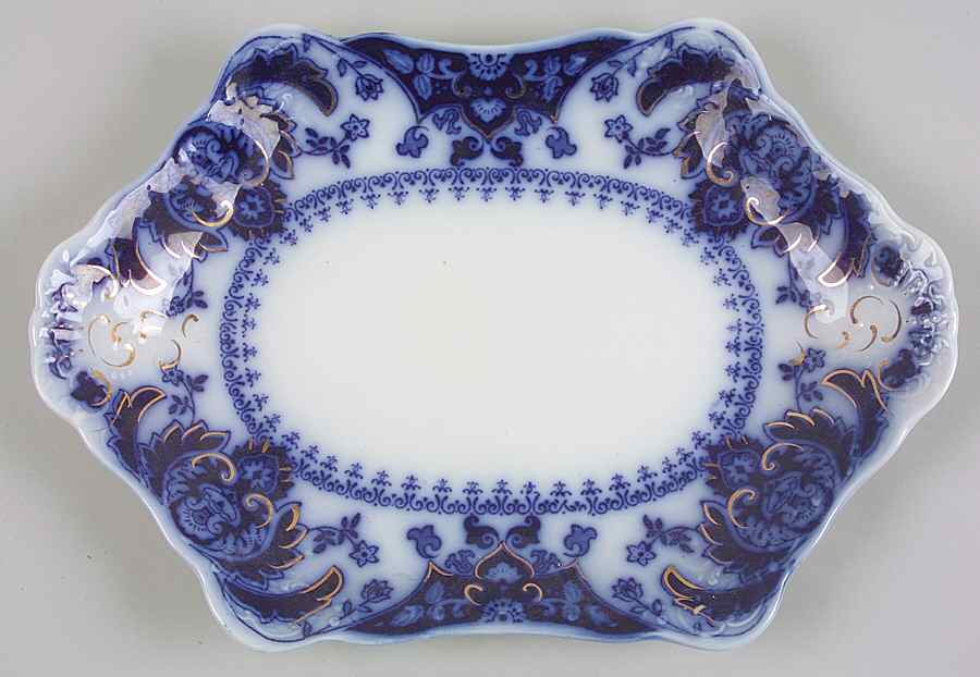 Florida (Flow Blue, Gold Accents) 13" Oval Serving Platter by Johnson Brothers-1
