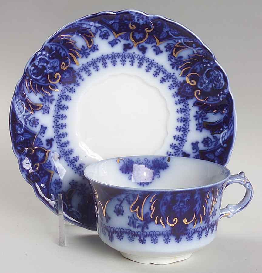 Florida (Flow Blue, Gold Accents) Flat Cup & Saucer Set by Johnson Brothers-1