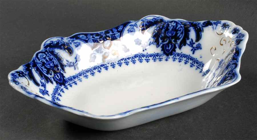 Florida (Flow Blue, Gold Accents) 10" Oval Vegetable Bowl by Johnson Brothers-1