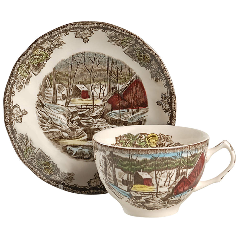 Friendly Village, The ("Made in England" Backstamp) Flat Cup & Saucer Set by Johnson Brothers-1