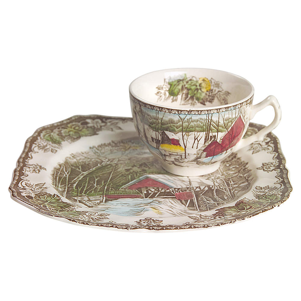 Friendly Village, The ("Made in England" Backstamp) Snack Plate & Regular Flat Cup by Johnson Brothers-1