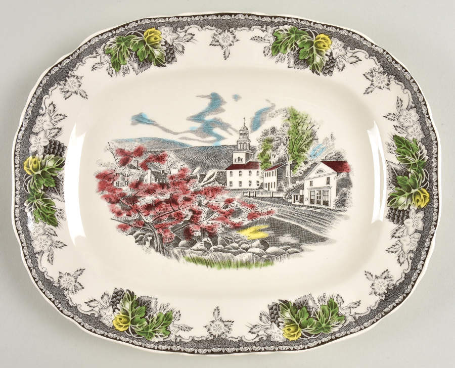 Friendly Village, The ("Made in England" Backstamp) 10" Oval Serving Platter by Johnson Brothers-1