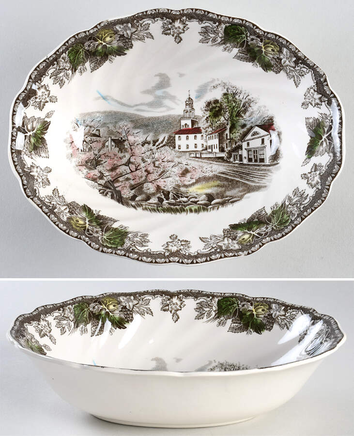 Friendly Village, The ("Made in England" Backstamp) 8" Oval Vegetable Bowl by Johnson Brothers-1