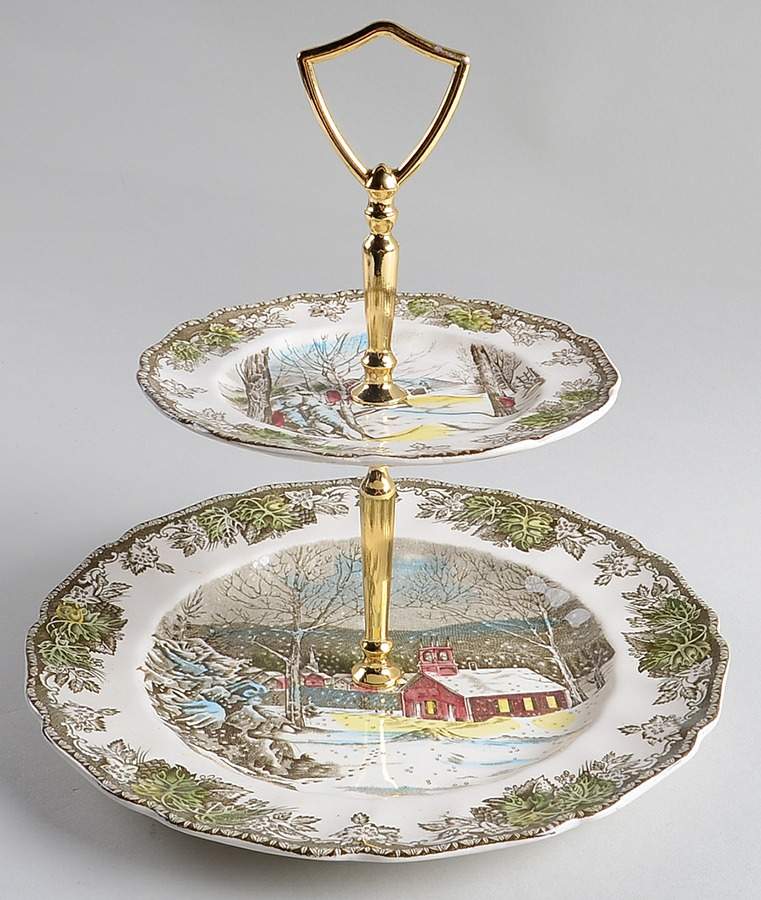 Friendly Village, The ("Made in England" Backstamp) 2 Tiered Serving Tray (Dinner&Bread/Butter Plate) by Johnson Brothers-1