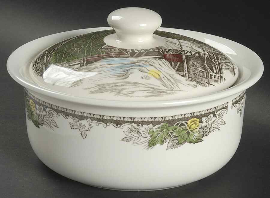 Friendly Village, The ("Made in England" Backstamp) 2 Qt Round Covered Casserole by Johnson Brothers-1
