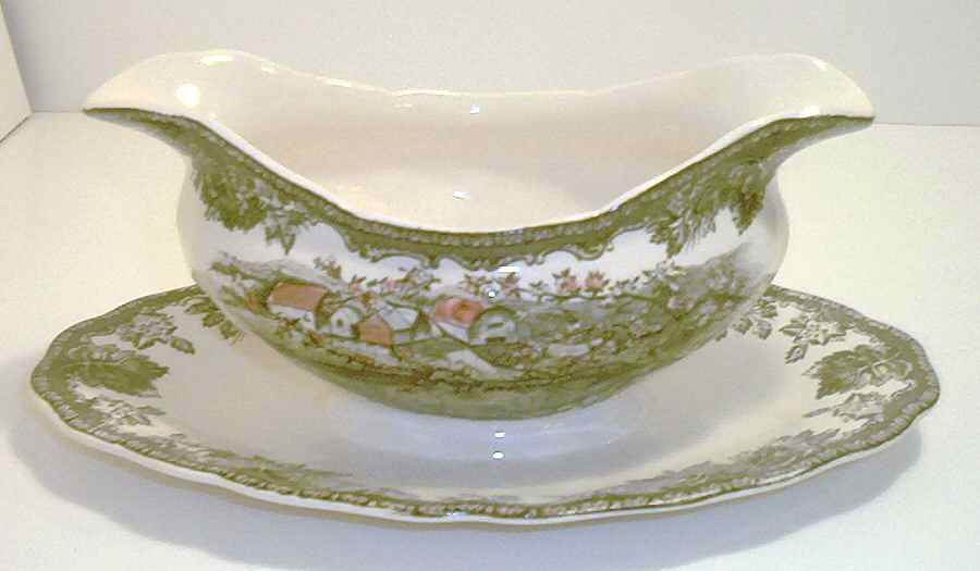 Friendly Village, The ("Made in England" Backstamp) Gravy Boat with Attached Underplate by Johnson Brothers-1