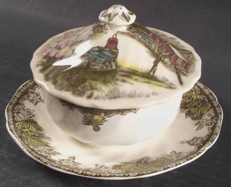 Friendly Village, The ("Made in England" Backstamp) Butter Box & Lid by Johnson Brothers-1