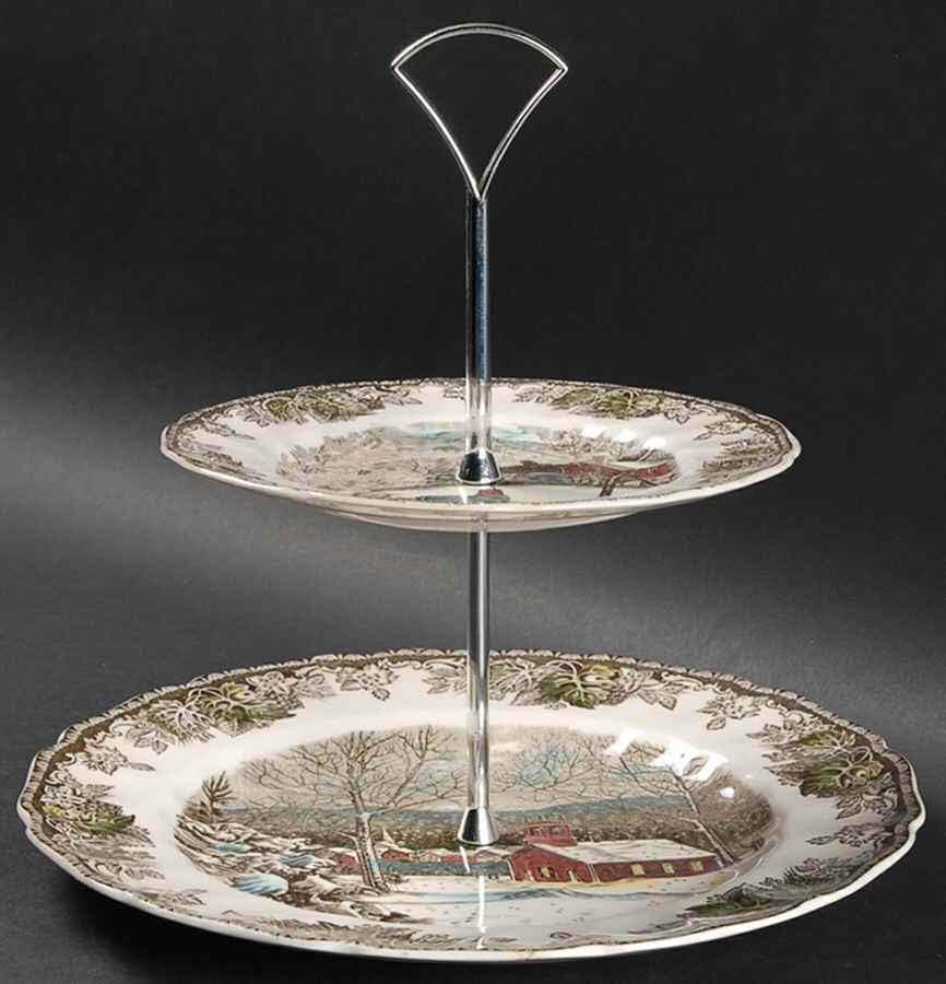 Friendly Village, The ("Made in England" Backstamp) 2 Tiered Serving Tray (Dinner & Salad Plate) by Johnson Brothers-1