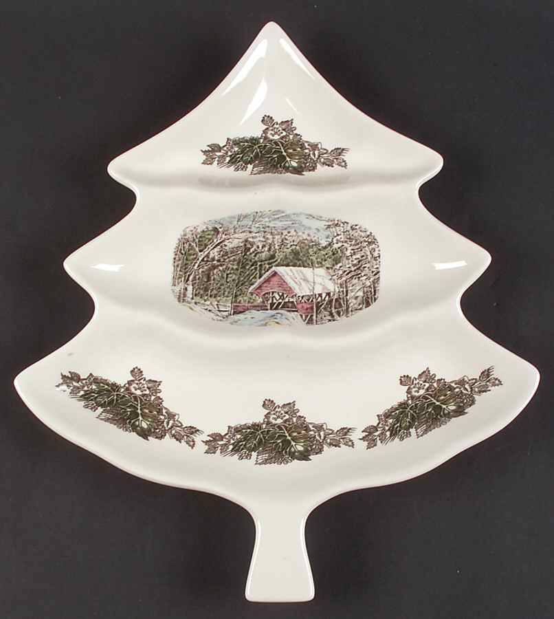 Friendly Village, The ("Made in England" Backstamp) 3 Part Large Tree Shaped Dish by Johnson Brothers-1