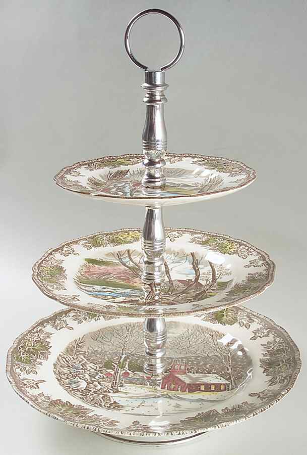 Friendly Village, The ("Made in England" Backstamp) 3-Tiered Serving Tray (DP, SP, BB) by Johnson Brothers-1