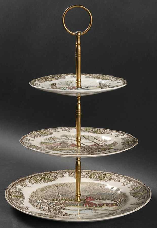Friendly Village, The ("Made in England" Backstamp) 3-Tiered Serving Tray (DP, SP, BB) by Johnson Brothers-1