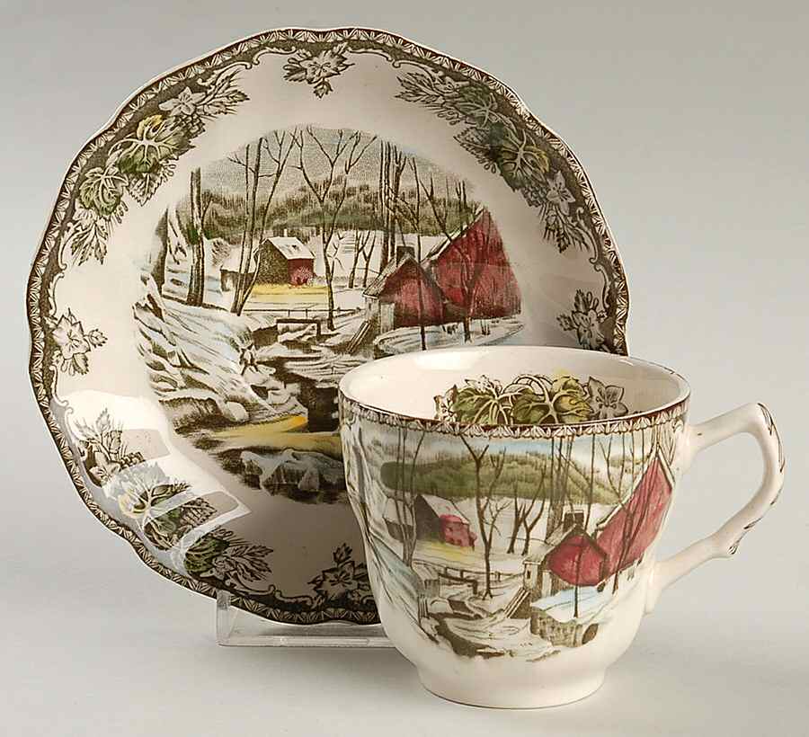 Friendly Village, The ("Made in England" Backstamp) Flat Cup & Saucer Set by Johnson Brothers-1