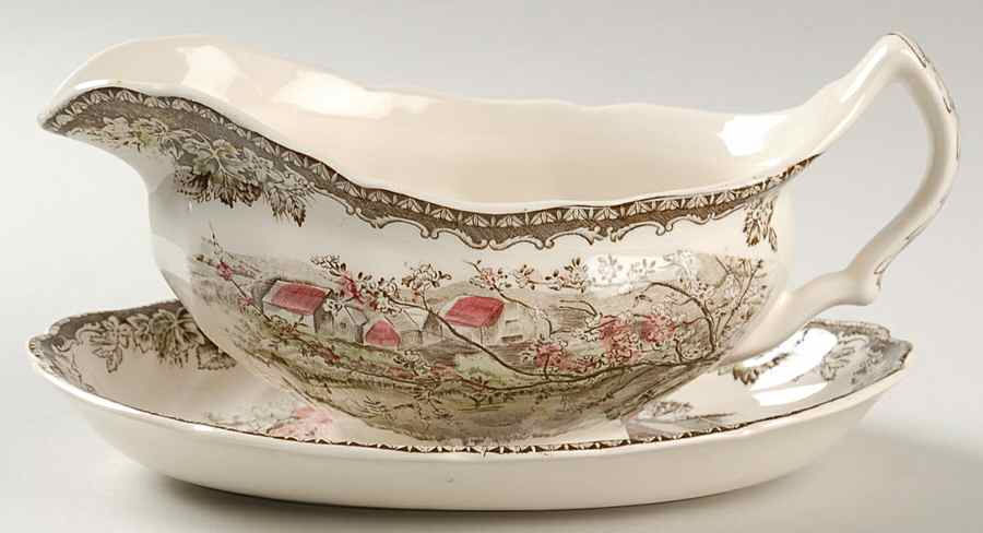 Friendly Village, The ("Made in England" Backstamp) Gravy Boat & Underplate/Relish by Johnson Brothers-1