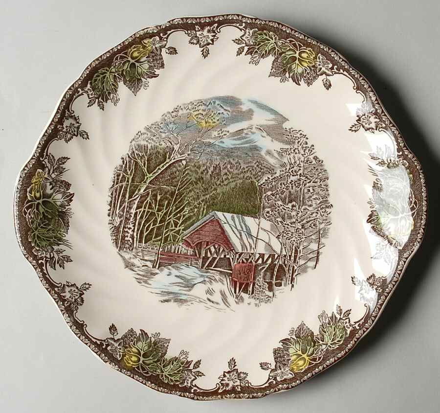Friendly Village, The ("Made in England" Backstamp) Handled Cake Plate by Johnson Brothers-1