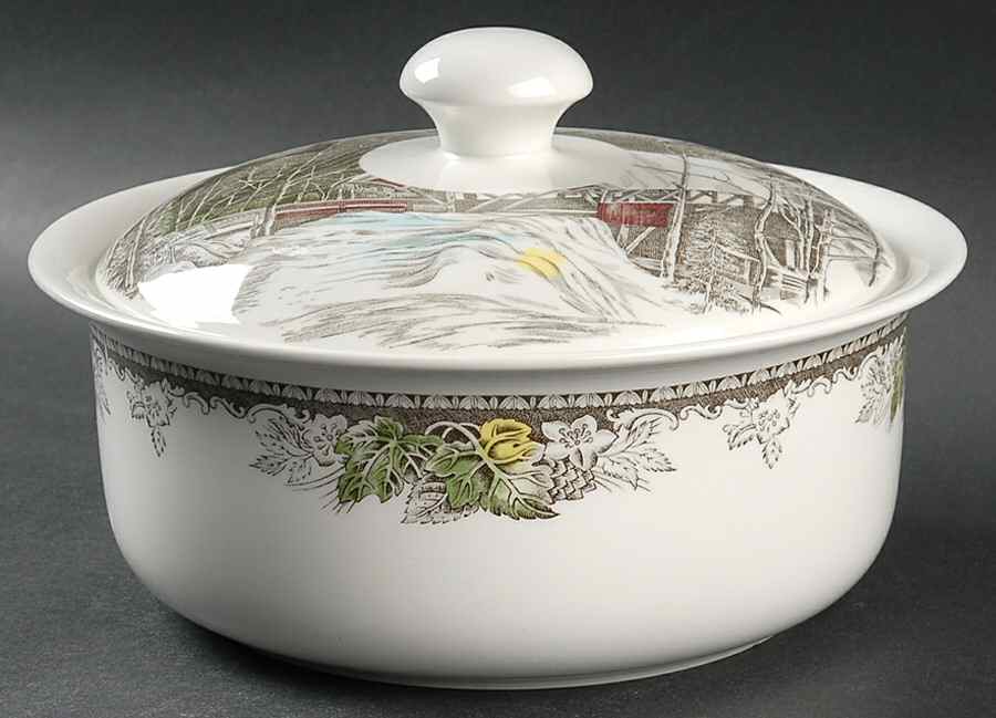 Friendly Village, The ("Made in England" Backstamp) 2 Qt Round Covered Casserole by Johnson Brothers-1