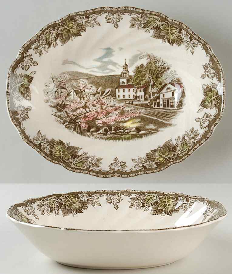 Friendly Village, The ("Made in England" Backstamp) 9" Oval Vegetable Bowl by Johnson Brothers-1