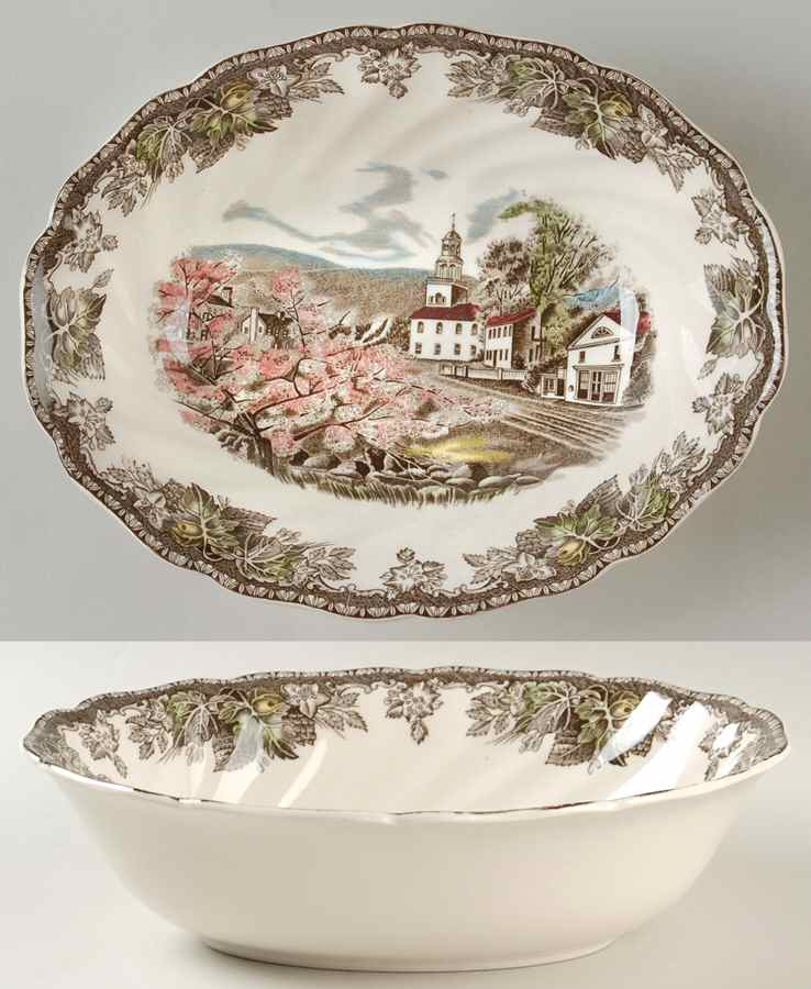 Friendly Village, The ("Made in England" Backstamp) 8" Oval Vegetable Bowl by Johnson Brothers-1