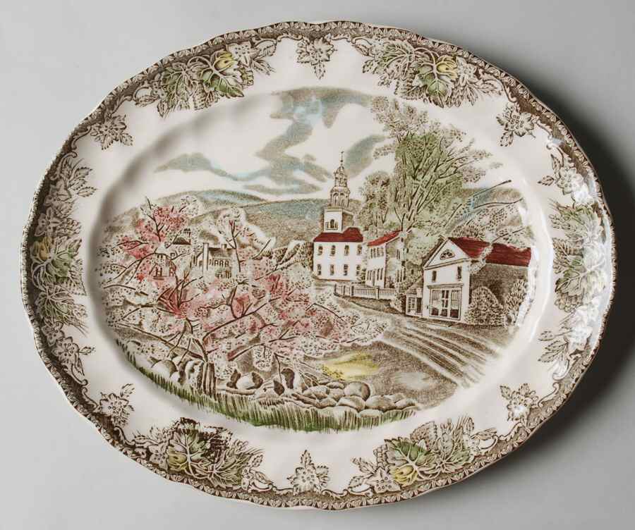 Friendly Village, The ("Made in England" Backstamp) 11" Oval Serving Platter by Johnson Brothers-1