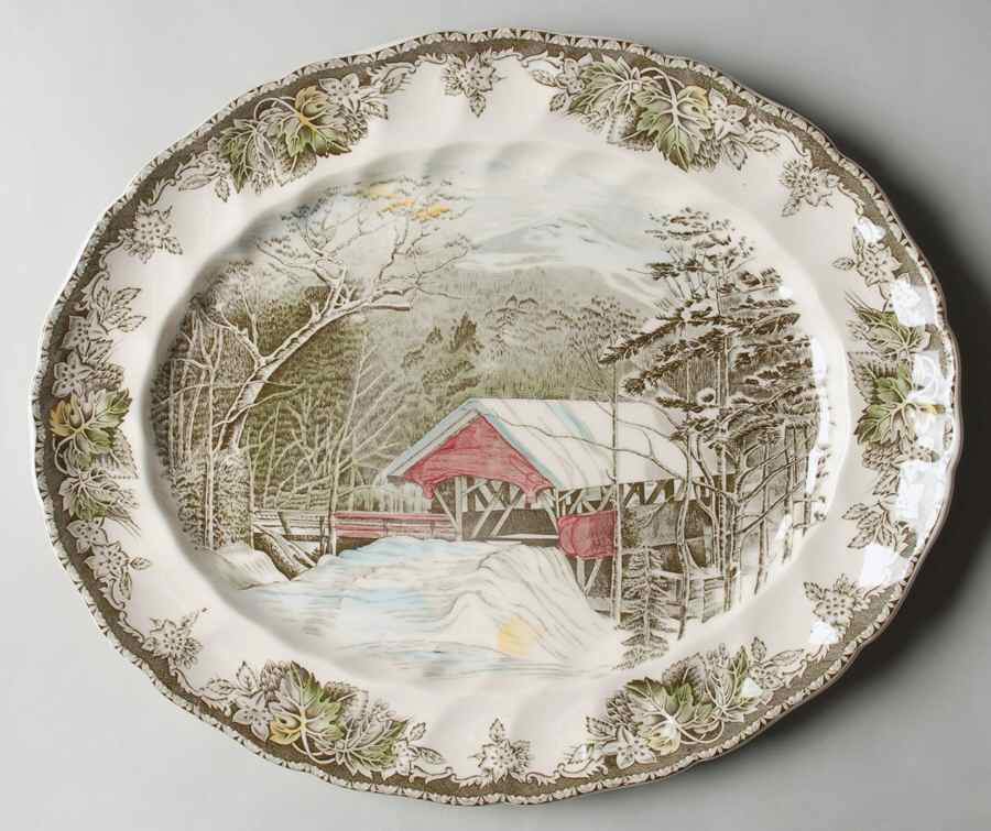 Friendly Village, The ("Made in England" Backstamp) 15" Oval Serving Platter by Johnson Brothers-1