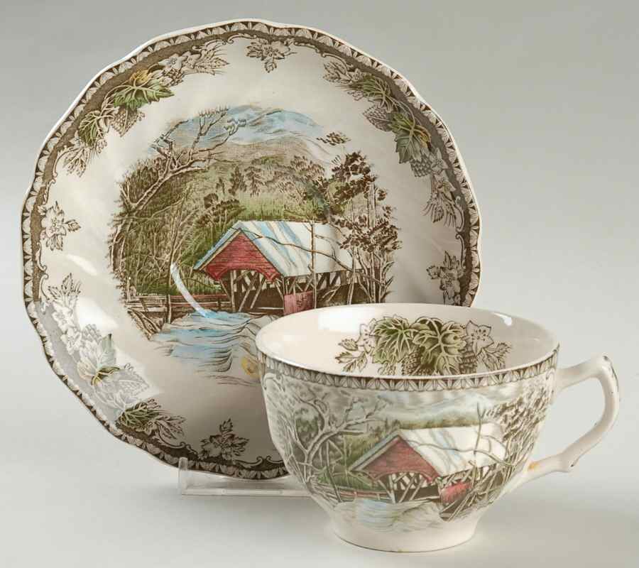 Friendly Village, The ("Made in England" Backstamp) Flat Cup & Saucer Set by Johnson Brothers-1