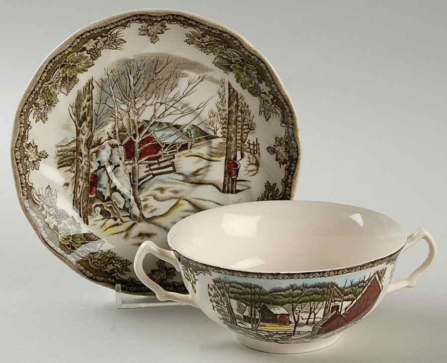 Friendly Village, The ("Made in England" Backstamp) Flat Cream Soup Bowl & Saucer Set by Johnson Brothers-1